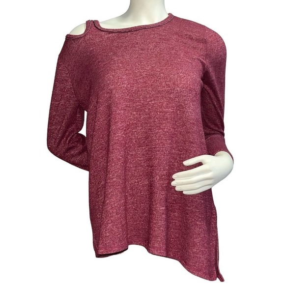 Democracy Women's Long Sleeve One Shoulder Cut Out Assymetric Hem Sweater - Picture 2 of 6